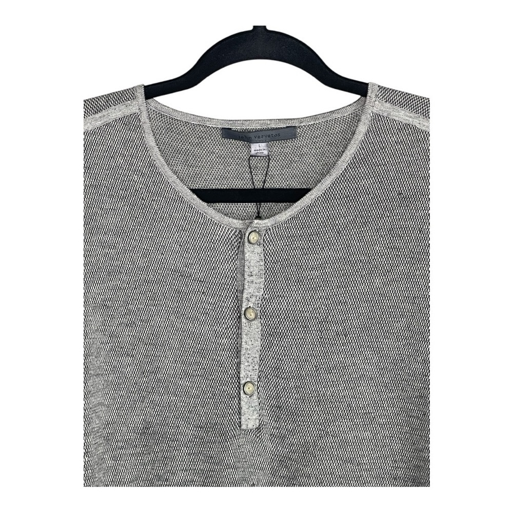 John Varvatos Silk Blend Light Heather Grey Henley L - Picture 2 of 9